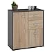 IDIMEX Buffet Remy, Commode Meuble de Rangement avec 2 tiroirs et 2 Portes, en mélaminé Gris Mat et décor chêne Sonoma