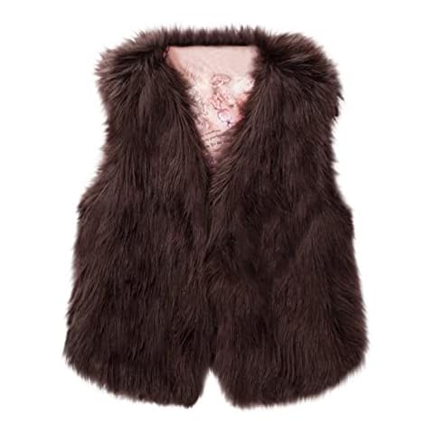 PAIDAXING Faux Pelz Weste Damen Warm Jacke Fellweste Frauen Party Pelzweste Ärmellos Mantel Leicht Fleeceweste Cardigan Outwear Cover