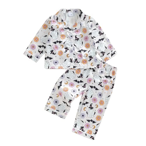 Kids Girl Valentines Pajamas Long Sleeve Heart Print Lapel Button Shirt Pajama Pants 2Pcs Girls Pjs Sleepwear