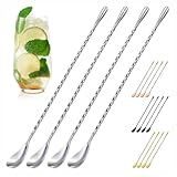 4 Pcs Bar Spoon Cocktail Stirrers – 12'' Long Spoons for Stirring | Stainless Steel with Polished Surface, Easy to Clean – Professional & Home Use, Practical Gift for Drink Mixing Lovers Caviar Spoons