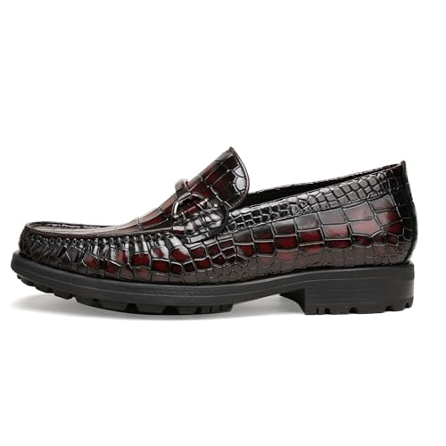 Generic Men's Leather Dress Shoes, Classic Crocodile Printed Dress Shoes Casual Slip-on Penny Loafer for Mens4