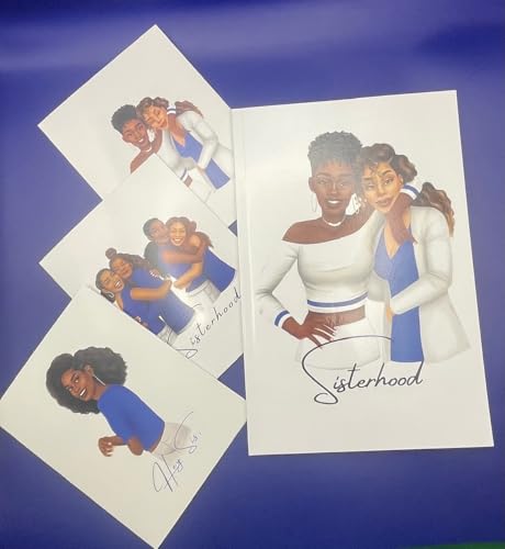 Image of Sisterhood Tote Bag, Journal and Stationery Gift Set, 6x9 inch Lined Journal, 3 Greeting Cards, Embroidered Canvas Tote, Gift Pack for Friends and Sisters (Blue+White)