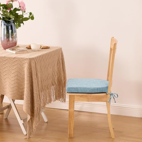 Image of IPYNBAP Chair Cushions for Dining Chairs, Kitchen Chair Cushions, 16'' x 16'' x 2'', Non Slip Indoor Seat Cushions, Chair Pads for Dining Chairs with Ties & Removable Cover, Set of 2, Light Blue