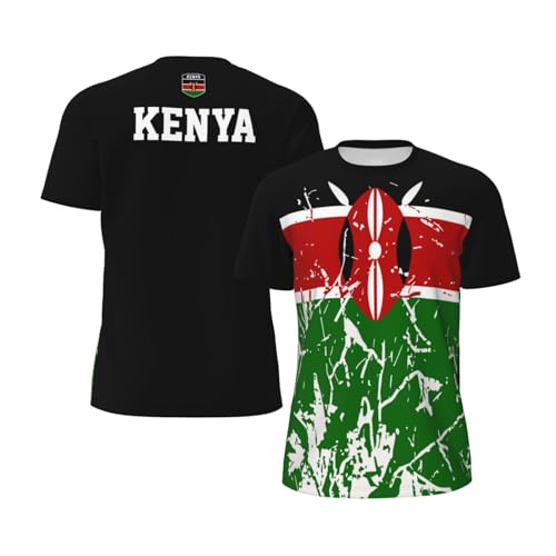 YiiLi Kenya Flag Grain Sports Mesh T-Shirt Retro Jerseys for Running Cycling Soccer Tennis Fitness Climbing, 4X-Large, Black