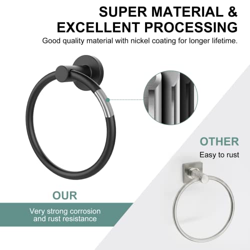 image for SetSail Towel Holder for Bathroom Wall Matte Black Towel Ring 304 Stai