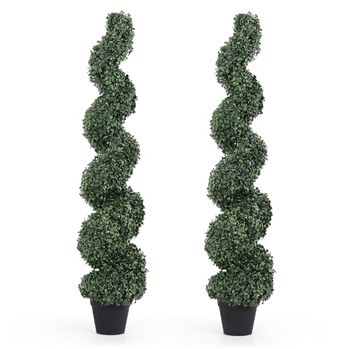 LAIMENNI 4ft Spiral Topiary Trees Artificial Outdoor Set of 2 – UV Resistant Faux Boxwood Plants for Outdoor Planters, Fake Bushes & Shrubs for Front Porch Outside Decor (4 Foot/48 Inch)