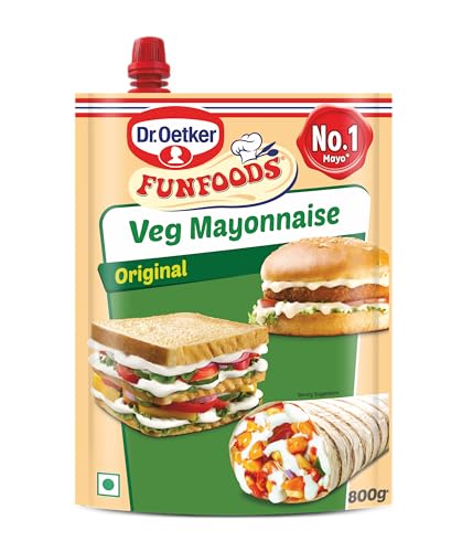 Dr. Oetker FunFoods Veg Mayonnaise Original, 800g Pouch | 100% Vegetarian | No Cholesterol or Trans Fat | Rich & Creamy Eggless Mayo Spread for Sandwiches, Wraps, Burgers & Salads
