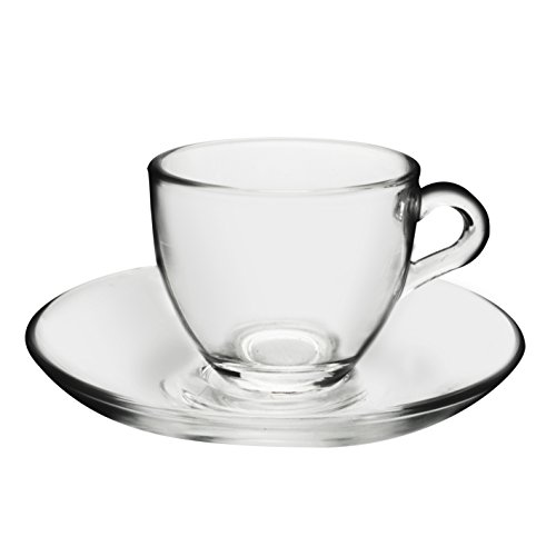 PASABAHCE Set 6 Tazzine Caffè Con Piatto Vetro Basic Arredo Tavola, 1000ml