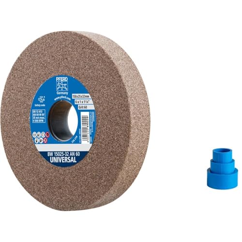 PFERD TOOLS Schleifbockscheibe UNIVERSAL, 150x25x32mm, A60, 39008427 – Harte Schleifscheibe für universelle Schleifaufgaben, mit Reduzierhülsen (25/20/16mm)