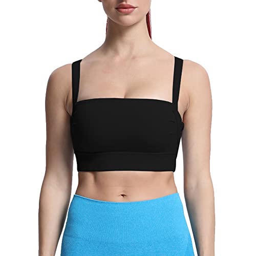Aoxjox Women's Workout High Impact Sports Bras Fitness Square Neck Balcony Open Back Bra Yoga Crop Tank Top (Black, Small)