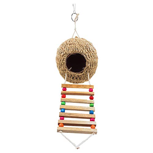 Image of Jainsons Pet Products Natural Earthenware Jute Bird Nest House Hut Cage Feeder for Bird House for Small Birds