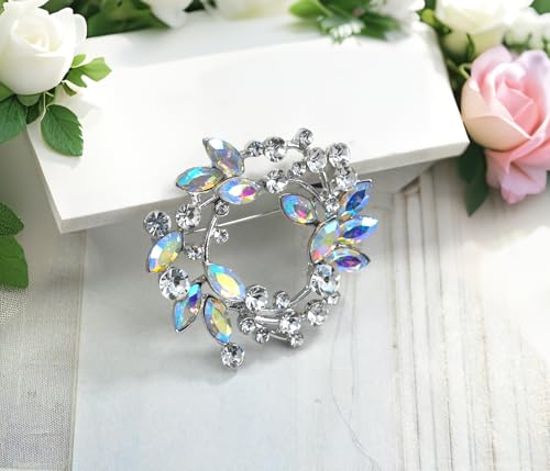 Image of Gyn&Joy Clear Crystal Rhinestone Floral Wreath Pin Brooch BZ005