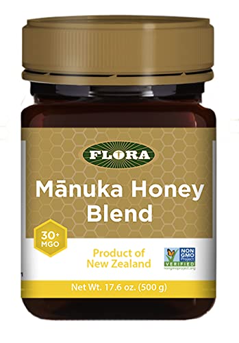 Flora - Mānuka Honey Blend Mgo 30+, New Zealand Honey, 100% Traceable Mgo,Natural Healing, Sore Throat Relief, Aids Digestion, 17.6-Oz. Jar #TOP10