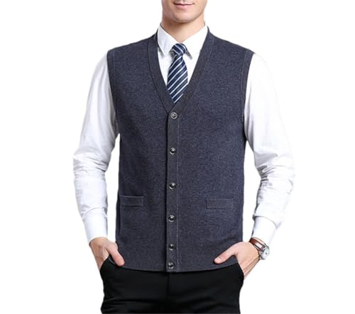 Men's Wool Sweater Vest Classic Knitted V Neck Waistcoat Casual Autumn Winter Warm Knit Sleeveless Cardigan