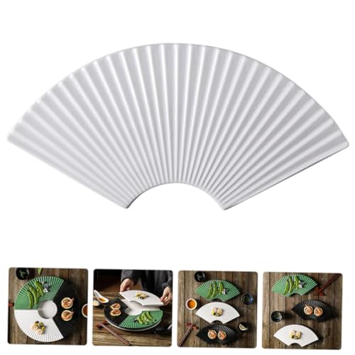 Plato de cerámica estilo japonés en forma de abanico blanco miniatura 5