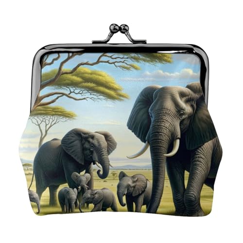 Pu Leather Buckle Coin Purse Elephants-In-Africa Girls Kiss-Lock Change Purse Wallets