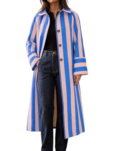 Image of Cicy Bell Womens Striped Long Trench Coats Oversized Single Breasted Coats