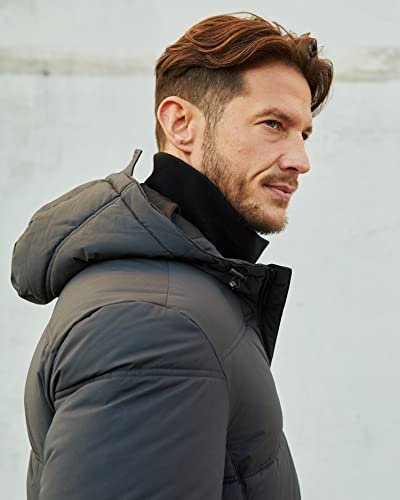 Image of Weatherproof Hooded Puffer Jacket for Men - Water Resistant Bubble Coat for Men | Puffy Alternative Down Jacket