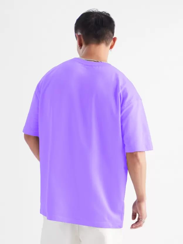 Image of INKKR Solid Men's Round Neck Oversized Purple T-Shirt