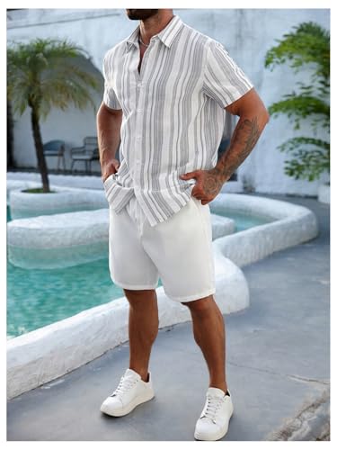 SOLY HUX Men's Button Down Striped Shirt Beach Vacation Short Sleeve Tops Summer Outfit4