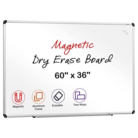 VUSIGN Magnetic Dry Erase Board, 60 X 36 Inches, Wall Mounted White Board with Pen Tray, Silver Aluminium Frame Cover