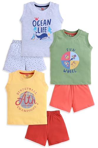 Image of LuvLap Baby Boys 100% Cotton Sleeveless Boys Tank Top & Shorts Set Pack of 3