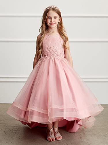 Lace Appliques Pearls Flower Girls High Low First Communion Dresses for Wedding Party Pageant Party Gowns PY0332
