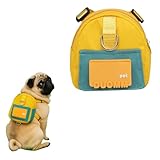 Coleira mochila com guia para cães. Com dispensador de saquinhos para fezes. Ajustável para cães pequeno e médio porte – ideal para viagens, trilhas e passeios diários. (Amarelo)