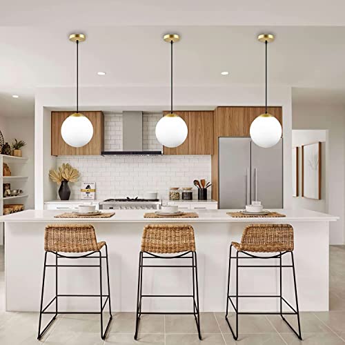 Image of Single Golden Cord with Milky Globe Hanging Pendant Light with 3 Step Bulb 6+6 Watts Wire Lenght 65CM Doom Size 6 Inches for Living Rooms, Kitchen, Office, Restuarents