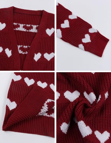 Image of Alsol Lamesa Women's Long Sleeve Heart Cardigan Sweaters V Neck Open Front Knit Coat