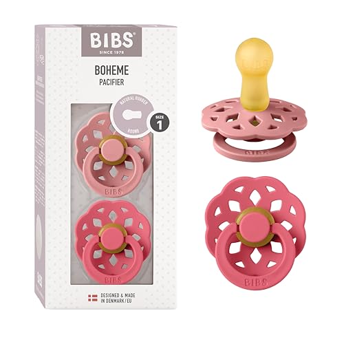 Image of Bibs Pacifiers 0-6 Months | Boheme Collection 2-Pack | BPA-Free Round Nipple | Made in Denmark | Dusty Pink/Coral Color Pacifier