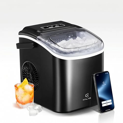 Image of Kilig H01BS WiFi Ice Maker Machine Countertop, 9 Bullet Ice Cubes in 6 Minutes, Portable Ice Maker with Self-Cleaning, Scoop Basket for Home Kitchen Office Party, Black