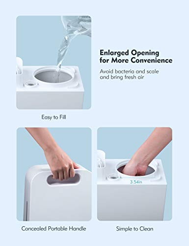 6L Cool Mist Humidifiers Quiet Ultrasonic Humidifier 20-100 Hours, Easy to Clean, for Living Room Babies Room Bed Room Guitar Room 360° Nozzle (White)