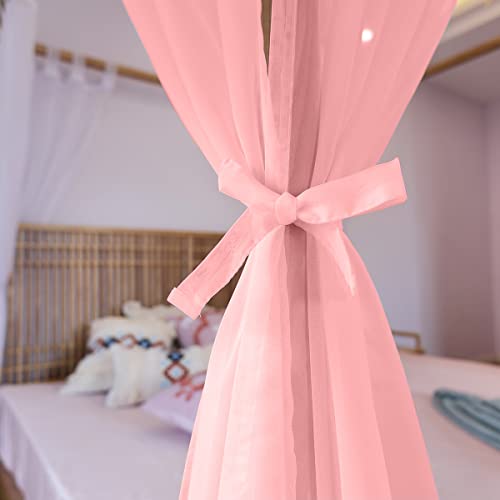 Image of Linentalks Sheer Canopy Bed Curtains for King, Queen, Full and Twin Sizes, 4 Corner Drapes, Four Poster Curtains, Pink