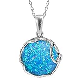 925 Sterling Silver Blue Opal Large Pendant; Libra Natural October Birthstone Round Pendant; Antique...
