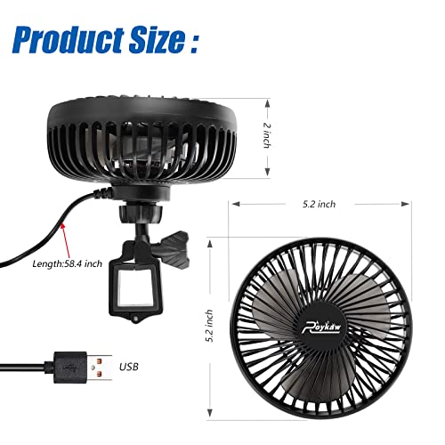 Roykaw Golf Cart Fan Portable USB Input Compatible with EZGO Club Car Yamaha, 3-speed Settings, 360 Degree Rotation, Long Lasting, Low Noise Designed, Quick Release & Won't Fall off