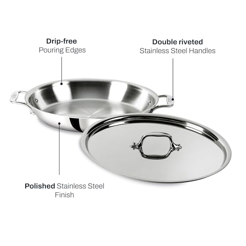 Image of All-Clad D3 Stainless Steel 3Qt Braiser Pan with Lid, Made in the USA | The Original Bonded Professional Cookware, 12.5 inch Universal Pan, Induction Compatible, Oven Safe up to 600F