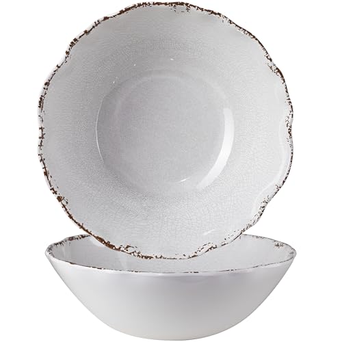 ZAROCRUS Rustic Melamine Serving Bowls 12 inch Larger Salad Bowl Set Set of 2 Farmhouse White large Melamine Bowl Lightweight and Unbreakable Dishwasher Safe