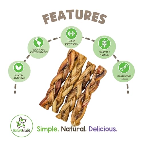 Nature Gnaws Braided Bully Sticks for Dogs 5-6" (3 Count) - Long Lasting for Small and Medium Dogs - Natural Beef Dog Chew Bones - Rawhide Free