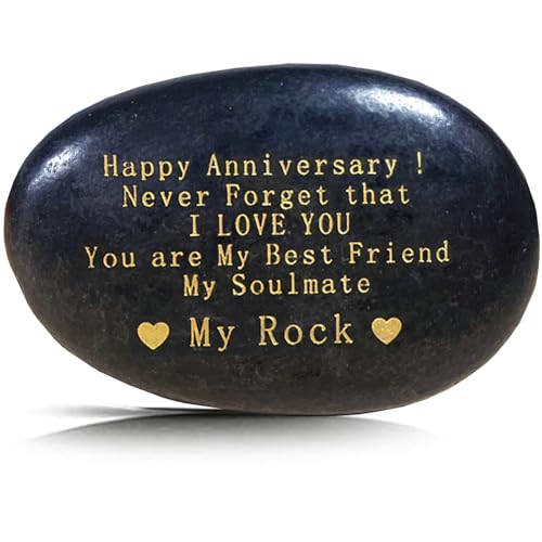 Happy Anniversary Rock Romantic Gifts for Her, Engraved Rock Happy Birthday Gifts I Love You Gifts You are My Rock Gifts Decorative Stones with Red Velvet Bag