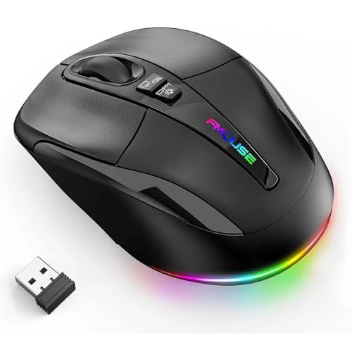マウス bluetooth 充電式 FMOUSE 静音マウス ワイヤレス マウス ７色呼吸ライト ミュート機能 デスクトップ戻る機能 4DPIモード 最大2400DPI 5ボタン 軽量 Windows/Surface/Microsoft Pro/Geogle/iPhone/iPad/Mac対応 日本語取扱説明書付き