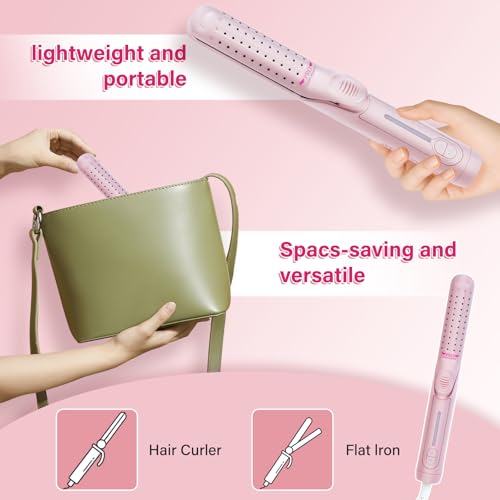 Airflow Styler Curling Iron,360° Cool Air Lock in Style for Lasting Curls, 2 in 1 Hair Straightener and Curler, Anti-Scald for Short Long Hair（Pink） — view 5