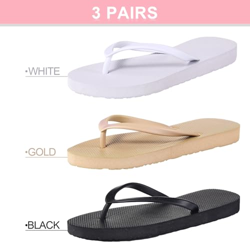 Xuhal 3 Pcs Women Girls Slim Flip Flops Colored Summer Casual Flip Flop Sandals Rubber Thong Style Cute Sandals for Women Shower3