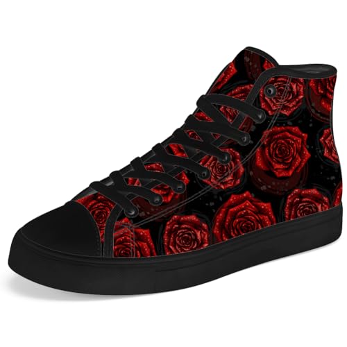 Rose High Top Canvas Shoes for Women Flower High Top Sneakers Lace Up Casual Shoes Gifts for Mama Girlfriend