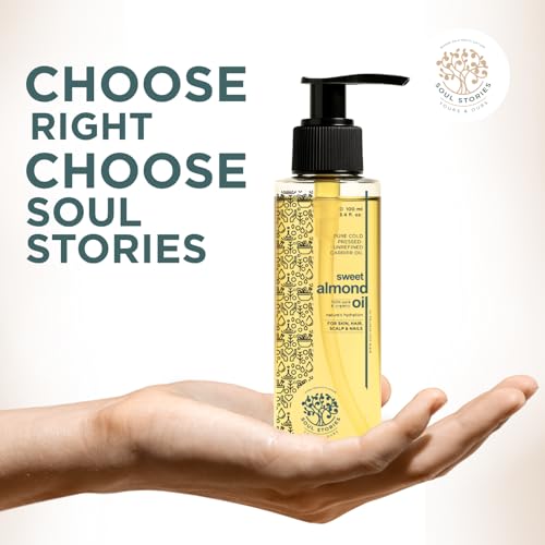 Image of Soul Stories Sweet Almond Oil 100ml | 100% Pure Cold Pressed Oil for Hair, Face & Body | Helps Reduce Dark Circles & Puffiness, Nourish Complexion & Soften Hair | Rich in Vitamin A & Omega
