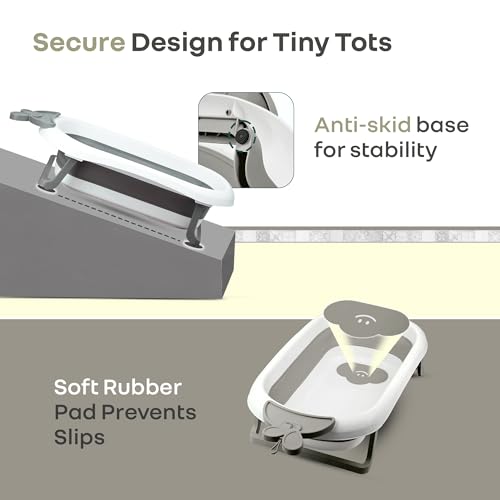 Image of R for Rabbit Bubble Double Bunny Bath Tub Convertible Safe Ergonomic Detachable TPE Sling Foldable Travel-Friendly Weight Up to 20 kg 0-3 Years Baby Girls Boys Kids Bather Bathtub (Grey)