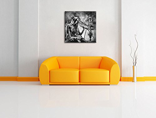 Pixxprint Frau mit Shisha im Nebel als Leinwandbild/Größe: 60x60 cm/Wandbild/Kunstdruck/fertig bespannt – Bild 3