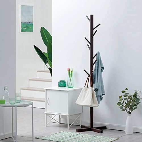 Image of Ash & Roh Natural Wooden Coat Rack Stand With Hooks Adjustable Height, Easy Assembly, Sturdy Solid Base for Coats, Hats, Handbags Entryway, Hallway, Bedroom, Office (Walnut, 92-1)