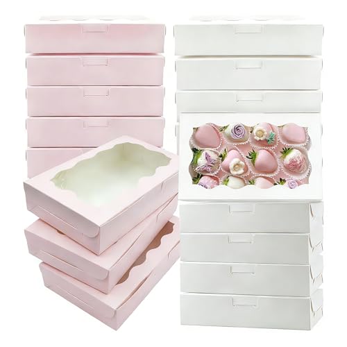 EUREKORA 20 Stück Gebäckkarton mit Sichtfenster Kraft Paper Boxes mit Durchsichtigen Fenstern Weiß Bäckerei Boxen Tortenschachtel Wiederverwendbar für Weihnachten Cookies Cupcakes Muffin (18x11x4cm)