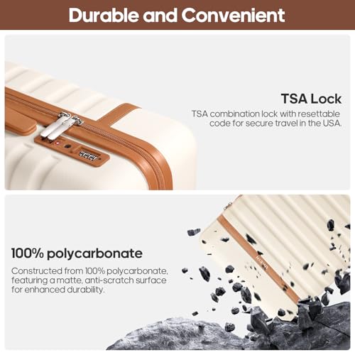 Image of UKEIN Luggage Sets 3 Piece, Carry On Luggage 20In With Spinner Wheels,PC Hardside Suitcase Set with TSA Lock,Durable Carry On Suitcase With Travel Backpack for Men (Cream, 3 piece set (BP /20inch))